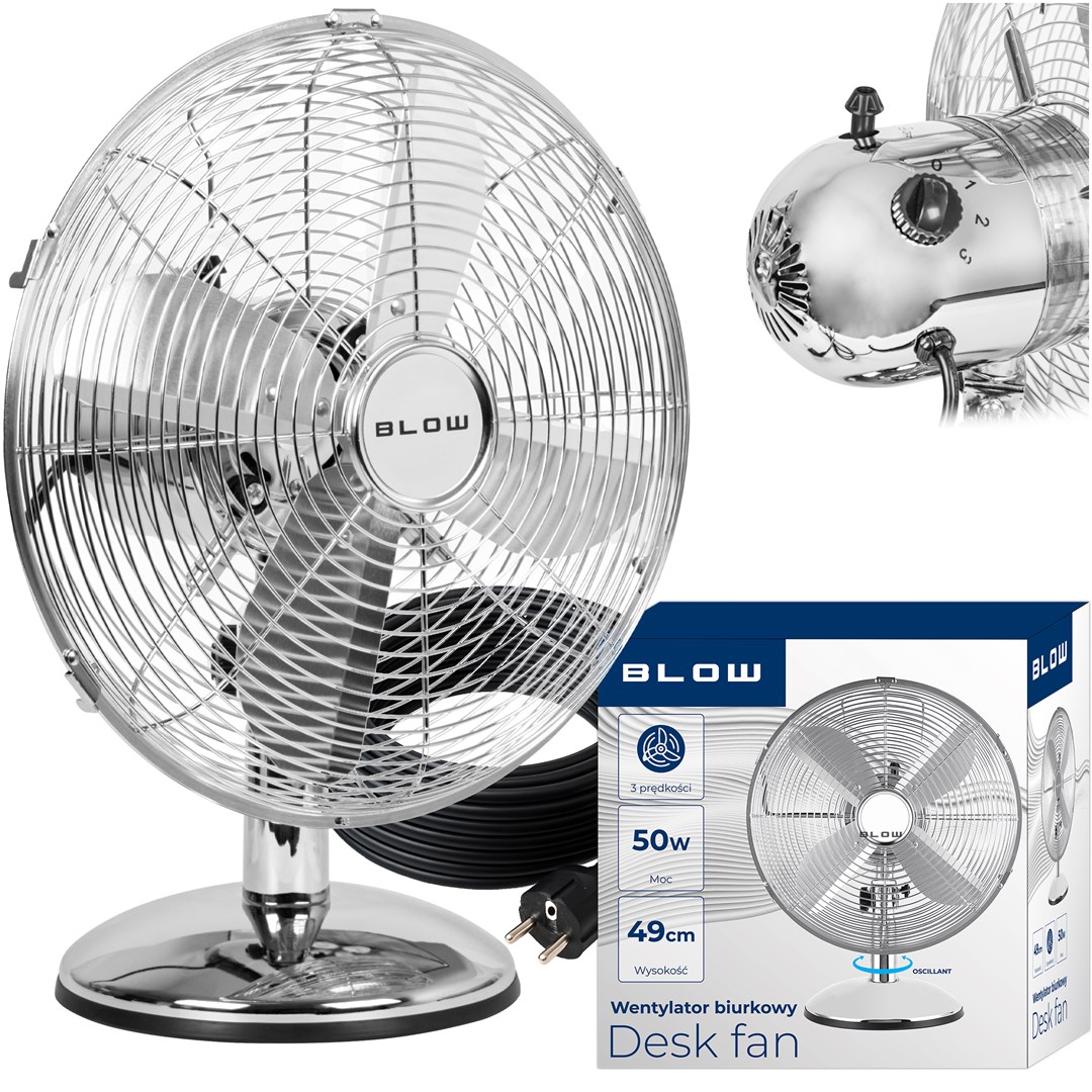 BLOW WENTYLATOR STOŁOWY 30CM SREBRNY METALOWY — zdjęcie 1 z 8