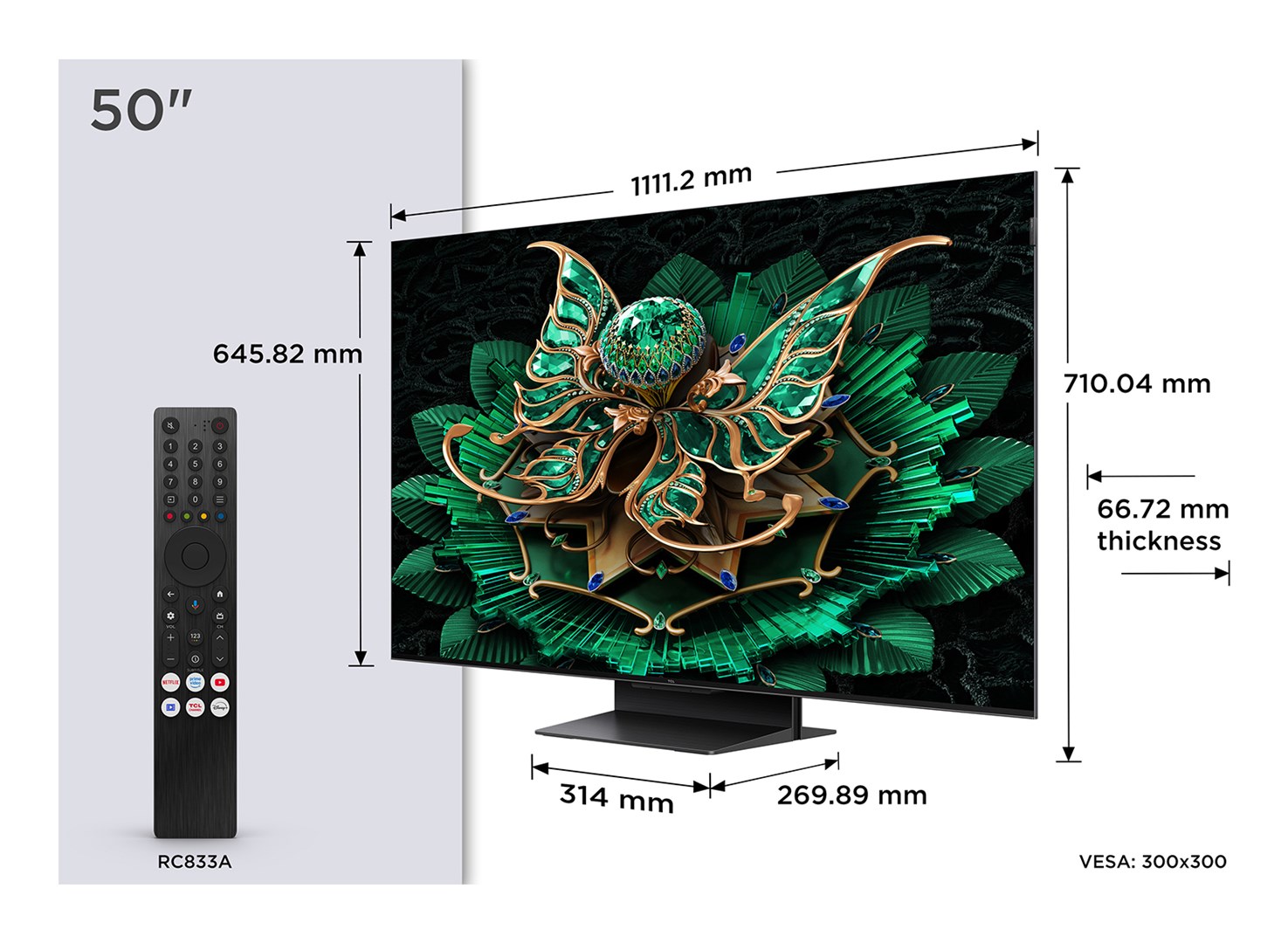 Telewizor TCL 50C7K QD-Mini LED 50" 4K Ultra HD Google TV Dolby Atmos DVB-T2 Czarny — zdjęcie 1 z 7